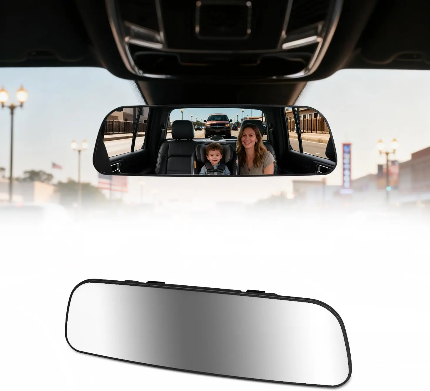

9.3" Anti-Glare Panoramic Rear View Mirror - Wide Angle, Clip-On for Cars SUVs Trucks