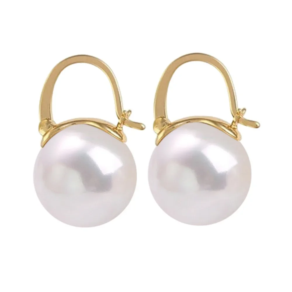 Hot 925 Sterling Silver Earring White Pearl 18k Gold color Charms Hook Engagement Party Jewelry Gift for Women Lady