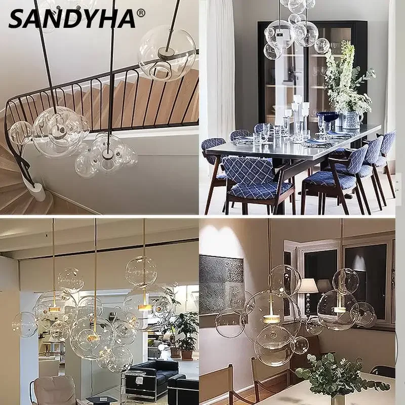 Imagem -04 - Sandyha-modern Glass Chandelier For Living Room Decor Babysbreath Luzes Pingente Quarto Lâmpadas Led Mesa de Jantar Luminária