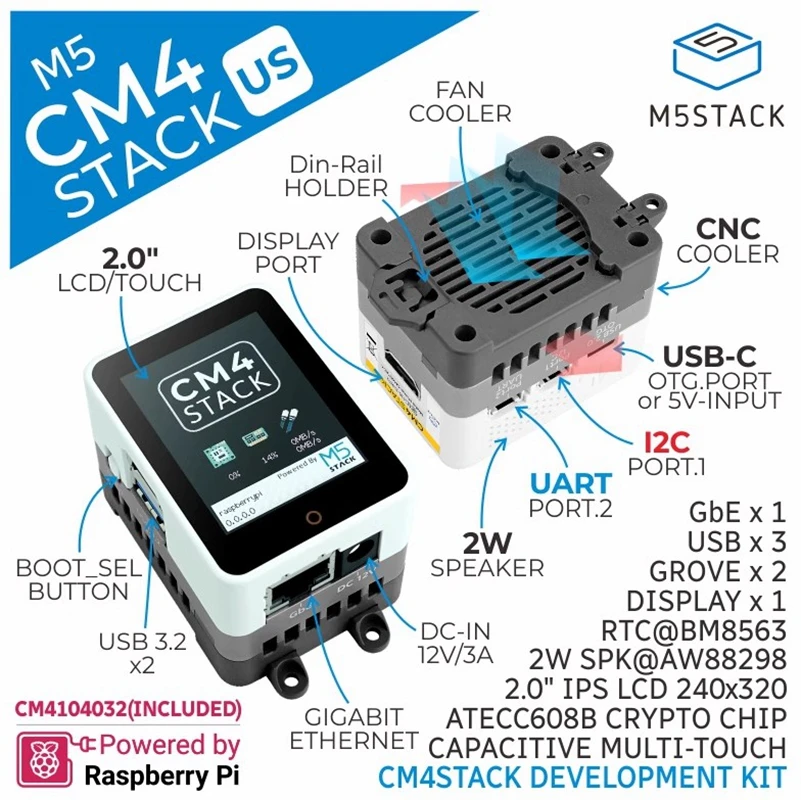 M5Stack CM4STACK Raspberry Pi CM4 Integrated micro host CM4104032 American version power supply