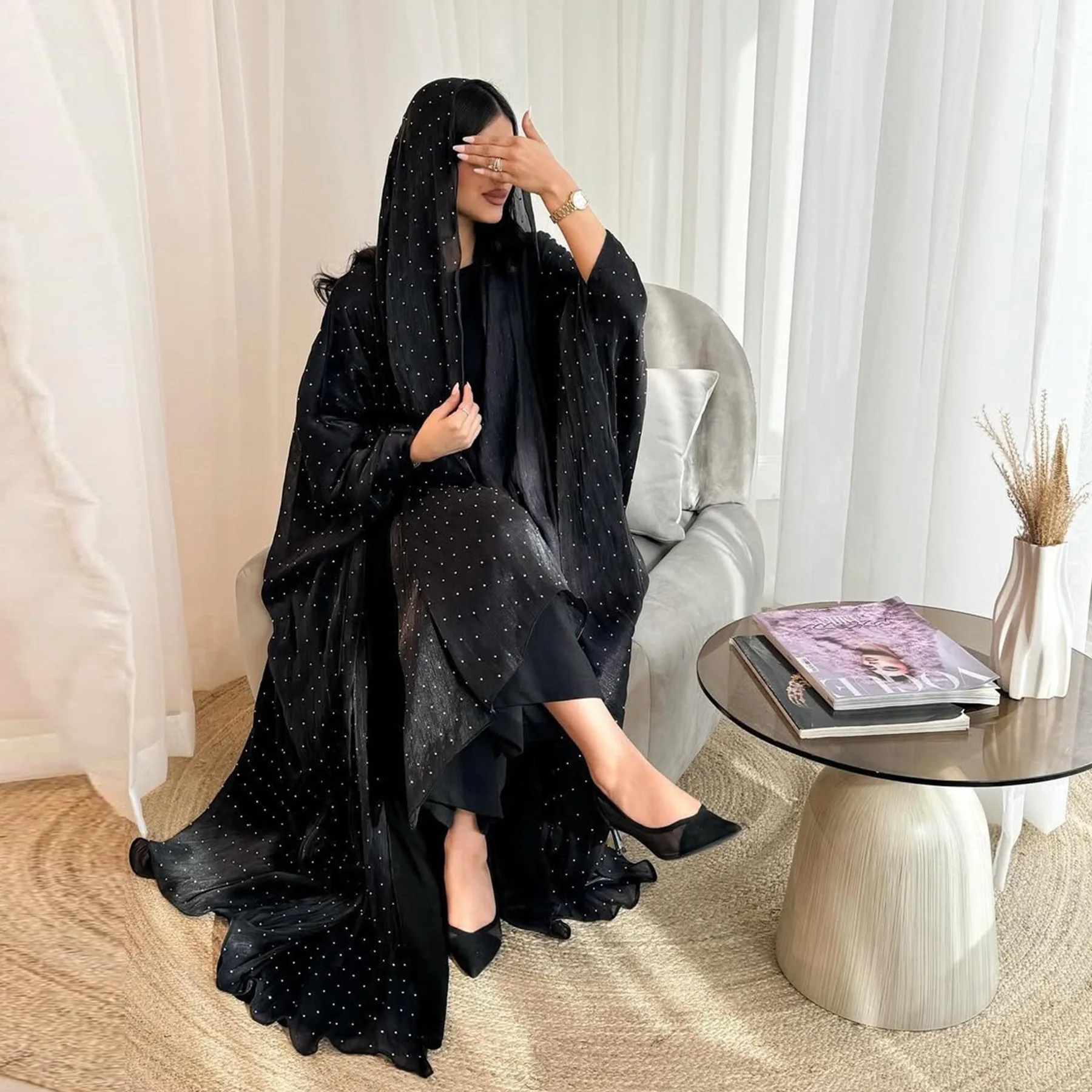Mulheres muçulmanas diamantes hijab vestido abaya aberto quimono cardigan conjunto caftan turquia kaftan dubai islâmico jalabiya femme robe roupas