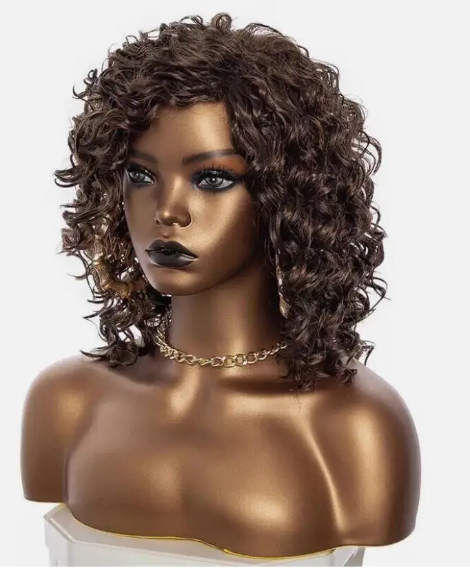 Perruque Synthétique Courte Bouclée pour Femme, Cheveux Deep Wave, Noir, Marron, Cosplay, Chaleur Sûre