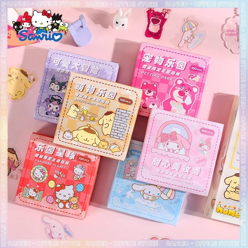 100pcs/Box Sanrio Stationsry Stickers Packs Hand Account Stickers Set Wholesale Cartoon Kuromi Pompompurin My Melody