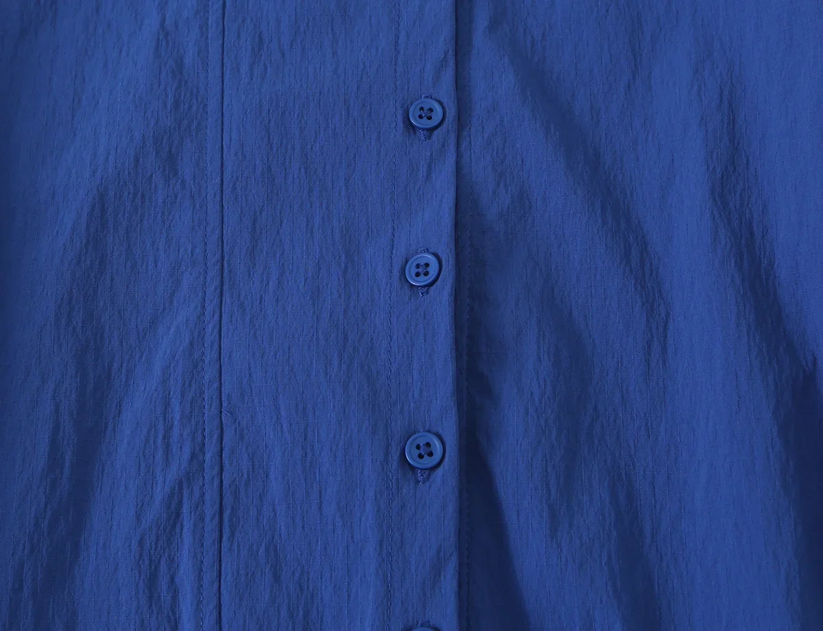 Vintage-Lichtjacke, einreihig, für Frühling und Herbst, Damenmantel, dünn, schick, lässig, mit Faltenärmeln, Stehkragen, High-Street-Top – Detail 6