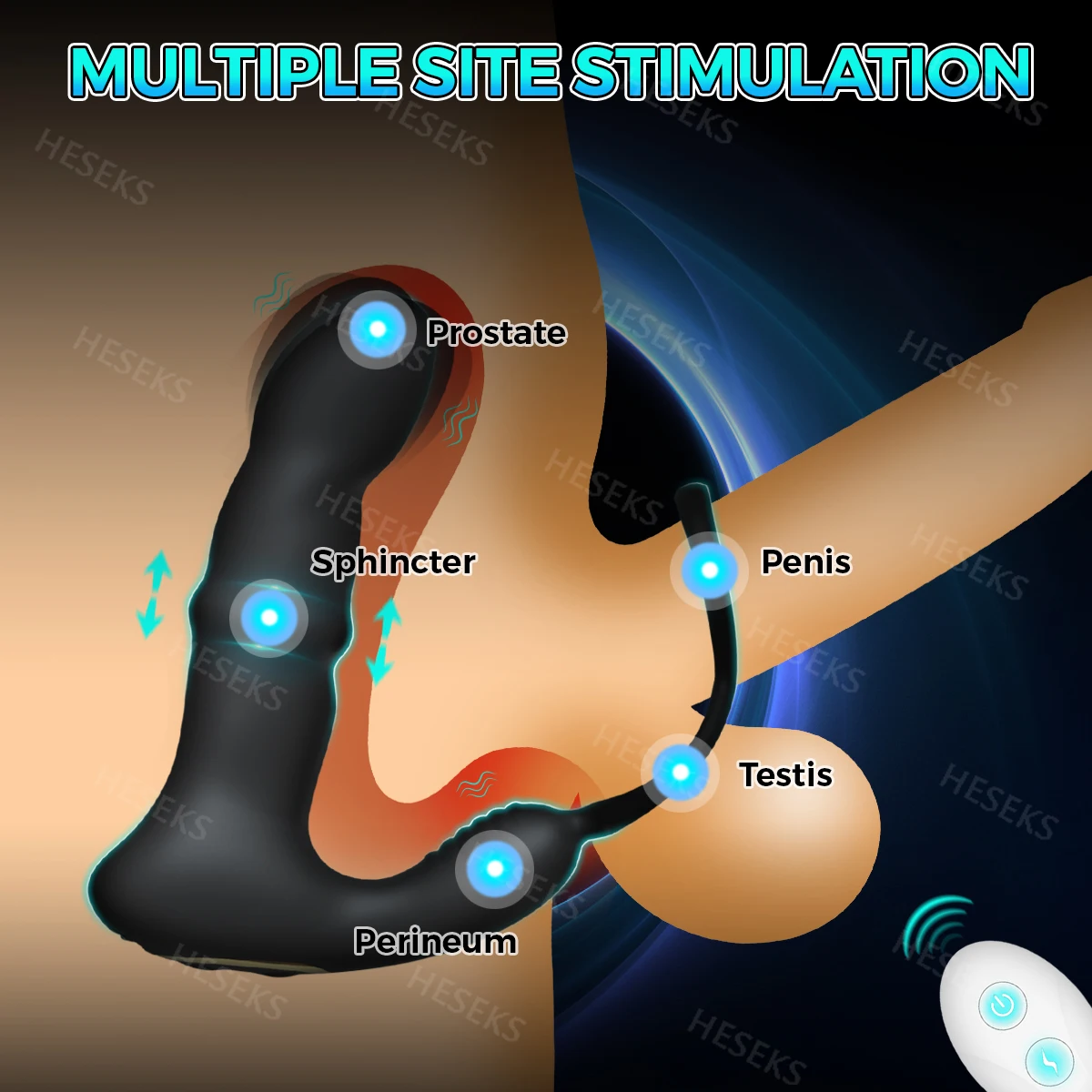 HESEKS Wiggling Vibrating Prostate Massager Anal Vibrator with Penis Ring Beads Telescopic Anal Plug Male Sex Toys for Men 18+