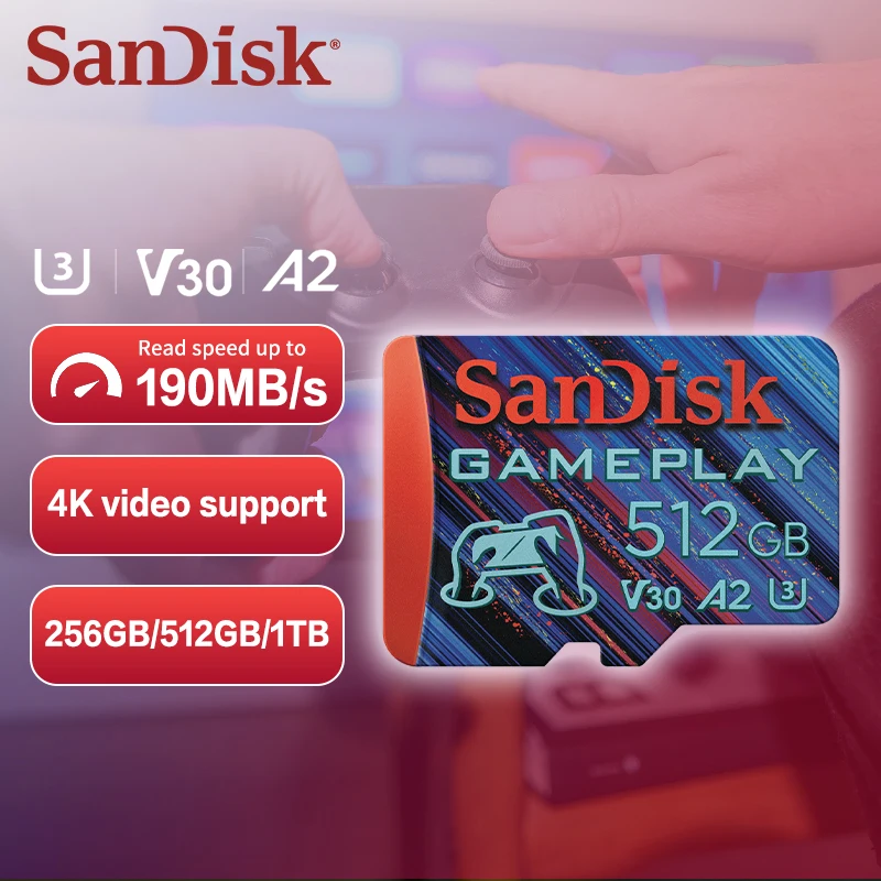 Original SanDisk GamePlay microSD Card A2 4K Max 190Mb/s Memory Card for switch phone Table Camera DVR 1TB 512GB 256GB 128GB