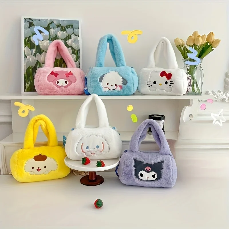 

Плюшевая большая сумка Sanrio, круглая сумка-подушка HelloKitty Kuromi Yugui Dog Melody, большая сумка с рисунком аниме, регулируемый плечевой ремень Cro