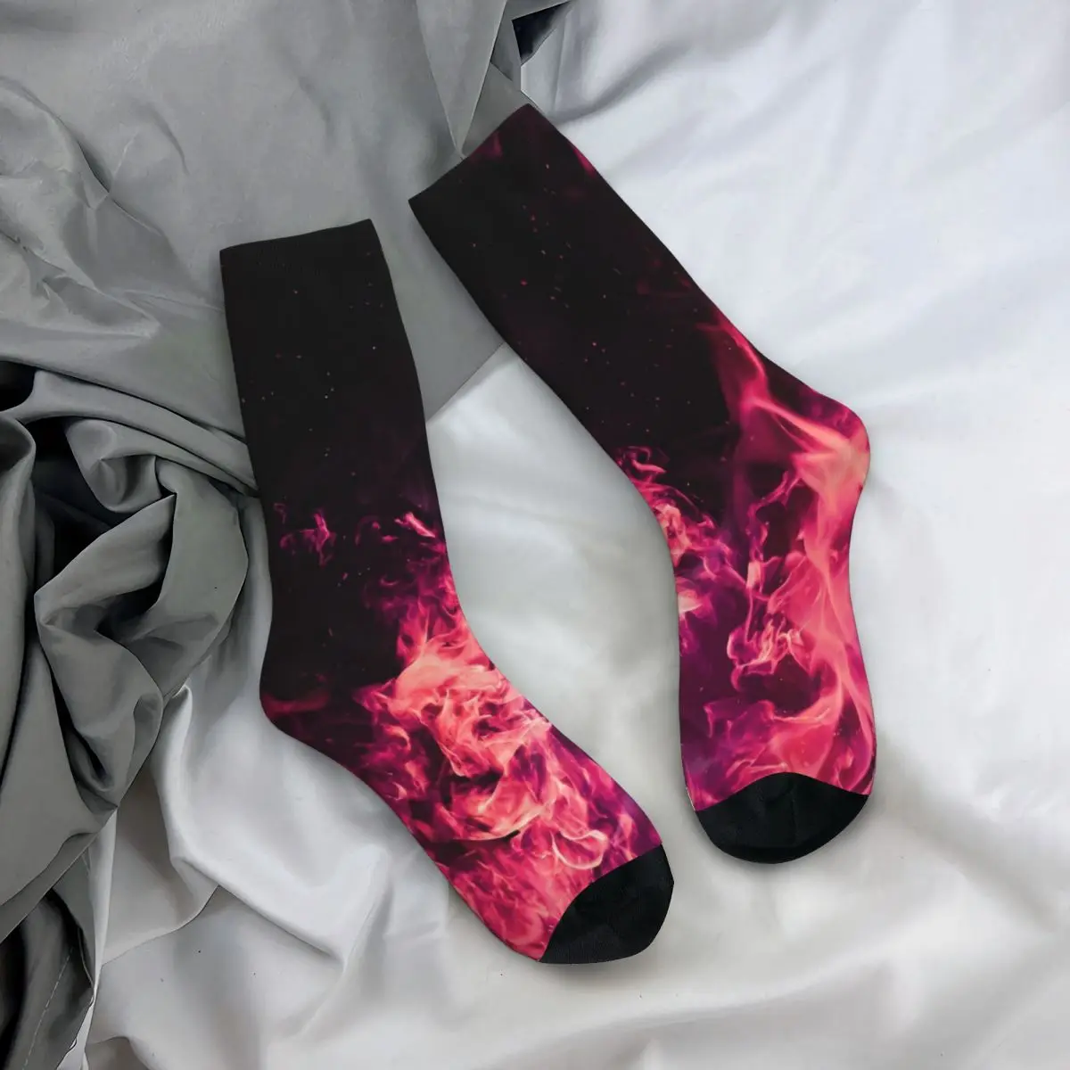 All Seasons Crew Stockings Dark Flame Gradient Graffiti Art Socks Casual Long Socks for Men Women Valentine's Day Gifts