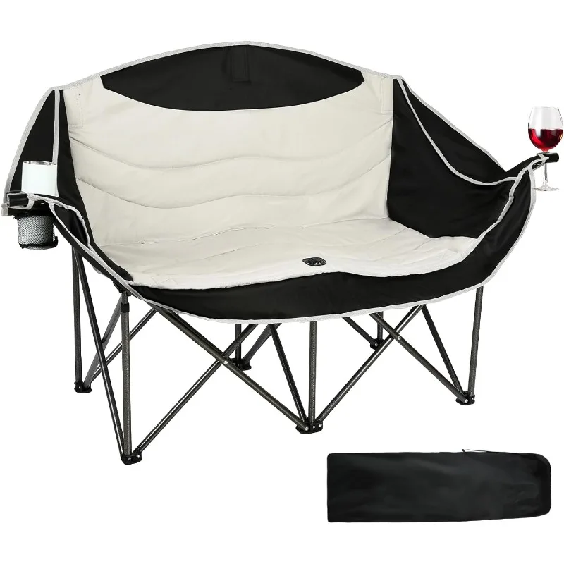 

Camping Chair, 550lbs Capacity 2-Person Camping Chair with Cup Holder Wine, Foldable Oversized Camping Loveseat for Coupl