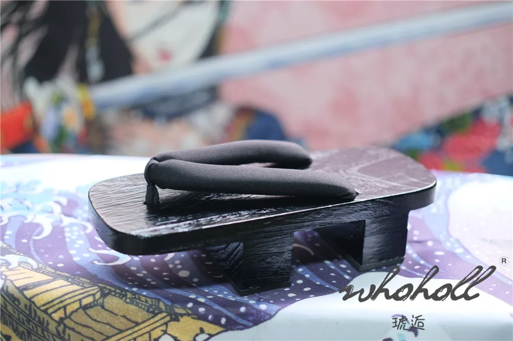 Schwarz Farbe Holz Geta Flip-Flops Mann Frauen Hausschuhe Japanischen Anime Coplay Kostüme Zwei-zähne Dicken Plattform Holz Clogs schuhe – Detail 10