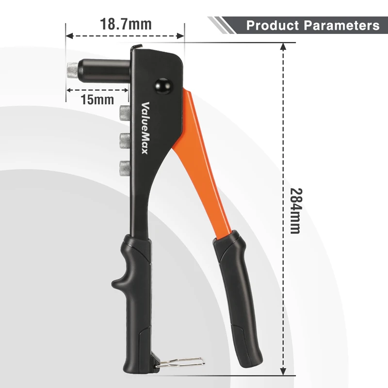 ValueMax-Manual Profissional Rivet Gun Set, Hand Riveter Tool, Reparação Em Casa e DIY com 200 Rebites, 2.4mm, 3.2mm, 4.0mm, 4.8mm