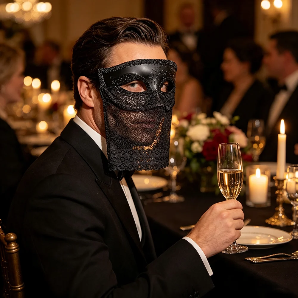 Maskerade-Maske mit Spitzenschleier, Venezianische Party-Maske, Geheimnisvolle Halbgesichts-Augenmaske, Halloween-Cosplay-Kostüm-Party-Requisiten – Detail 7