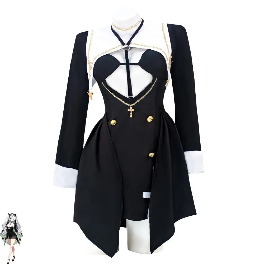 Frieren Beyond Journey's End Frieren Nun Cosplay Black Dress Headpiece Coat Full Set Adult Women Halloween Comic Con Outfit view 2