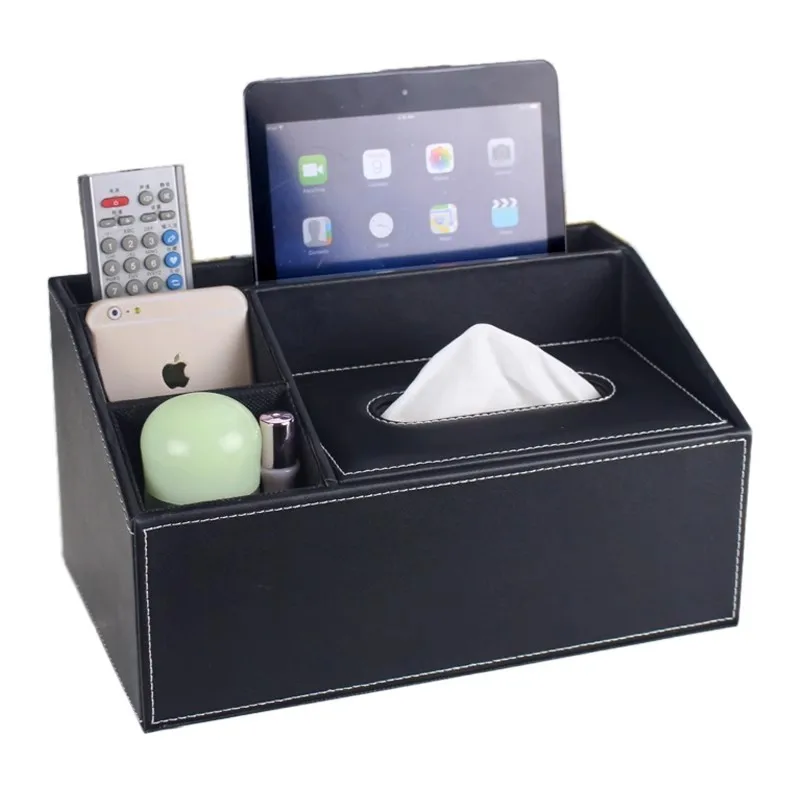 Fashion leather desktop storage box living room coffee table tissue box remote control box table napkin pumping paper box