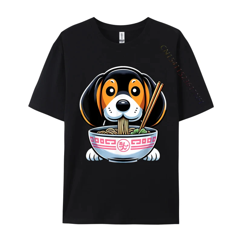 Kawaii Black And Tan Coonhound Dog Ramen Birthday Slim Fit T Shirts Tops T Shirt for Students Plain Premium Cotton Funny T-Shirt