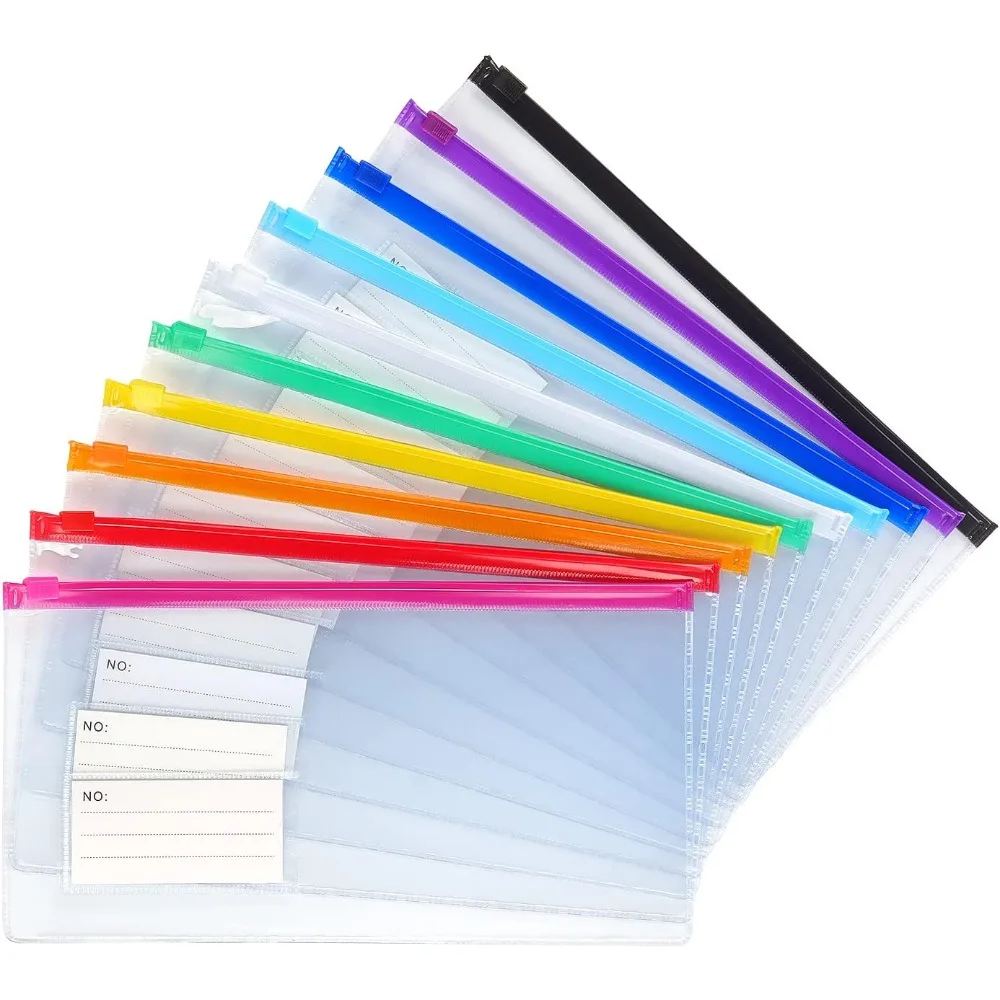 Pack Zipper Plastic Envelopes, Small Plastic Envelopes, A6 Size for Pencil Case Bulk, Bill Bag, 10 Color