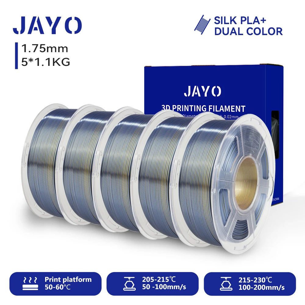 JAYO 5 Rollen 3D Zijde Pla Plus/ Dubbele Kleuren ZIJDE/Drievoudige Kleuren ZIJDE 3D Printer Filament 1.75mm Niet-toxisch als 3D-printmaterialen