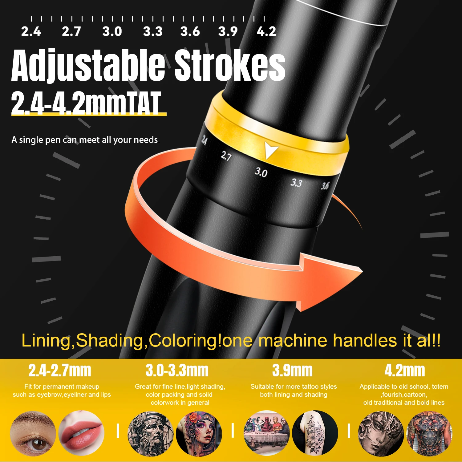 KVM طقم أقلام الوشم اللاسلكي 2.4-4.2 مللي متر قابل للتعديل السكتة الدماغية اللاسلكية ماكينة رسم الوشم التجميلي القلم 1500 مللي أمبير الطاقة مجهزة بمحرك مخصص #4