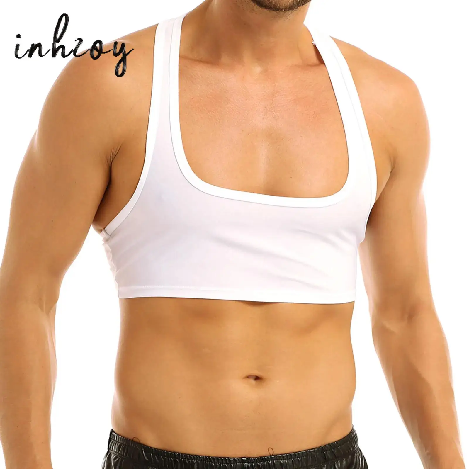 

Gay Mens Sissy Crop Tops Sleeveless Training Bra Male Muscle Half Vest Tee Rave Party Nightclub Performance Tank Top Clubwear