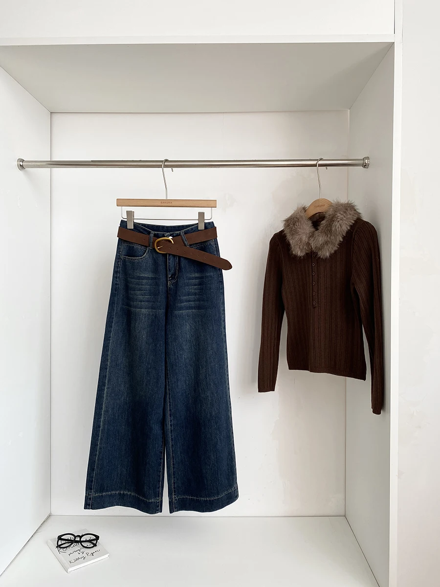 

Retro Washed Wide Leg Jeans Women's High Waist Slimming Commute Spring 2026 Fashionable Polyester Fiber Loose Fit No Stretch