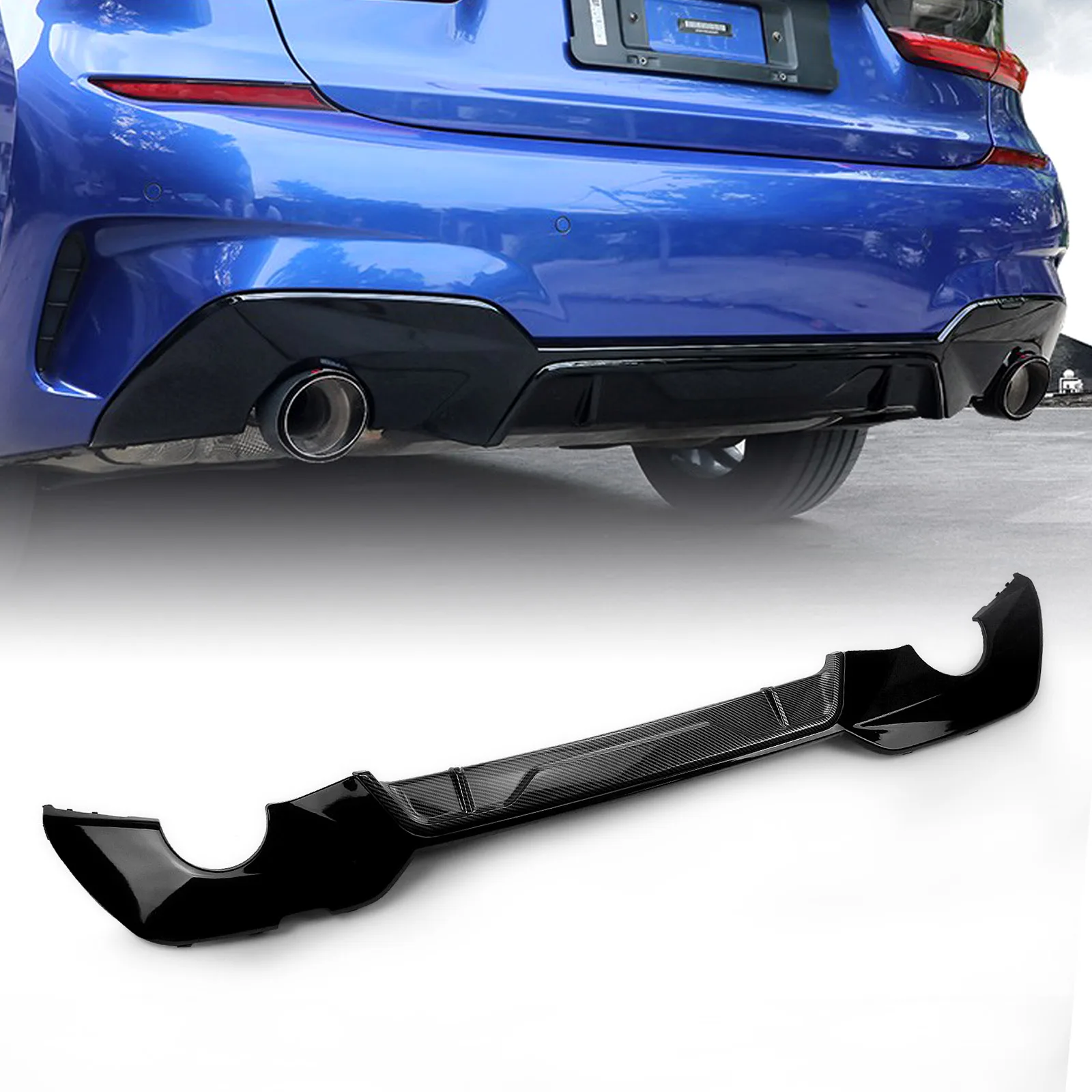 Car Rear Diffuser Bumper Lip Boot Exhaust Round Splitter Spoiler Round Mouth For BMW G20 G28 M Sport 2019-2022