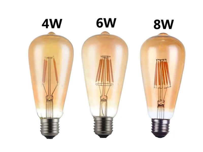 Lâmpada de Filamento de Ouro Regulável, Luz LED, Lâmpada Edison Vintage, Aparência do Vidro Retro, ST64, DC 220V, 110V, 2W, 4W, 6W, 8W, E27, b22, PCes 6