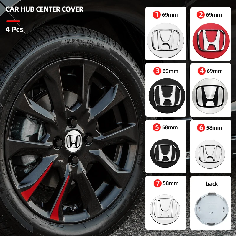 

4pcs 58mm 69mm Car Wheel Center Hub Cap Rim Badge Refit Decoration Cover For Honda Civic Fit Jazz Accord CRV HRV City Odyssey