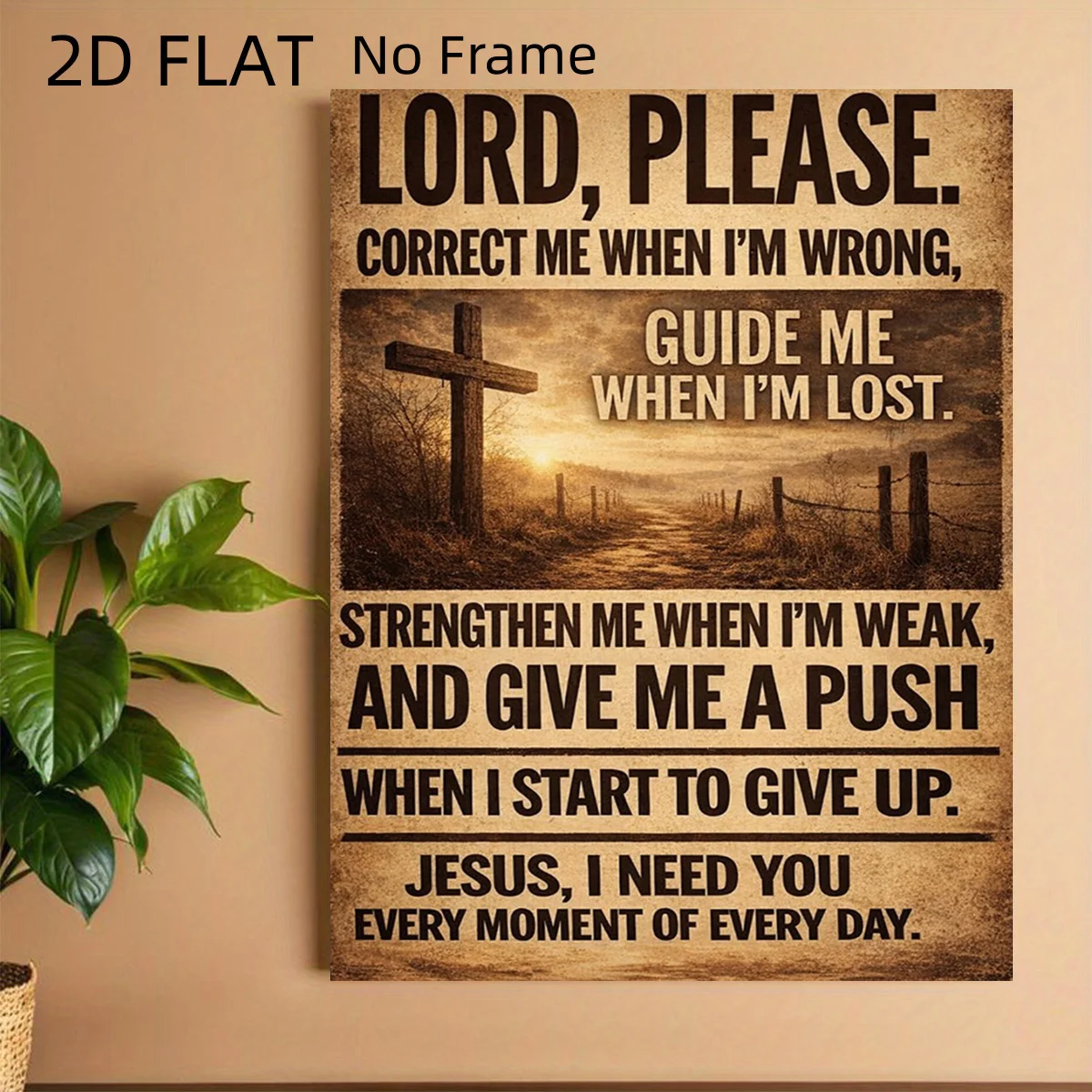 2D Flat, Vintage Jesus Prayer Canvas Painting - Frameless Religious Wall Suitable for Church Prayer Rooms, Chapel Decor, Pray
