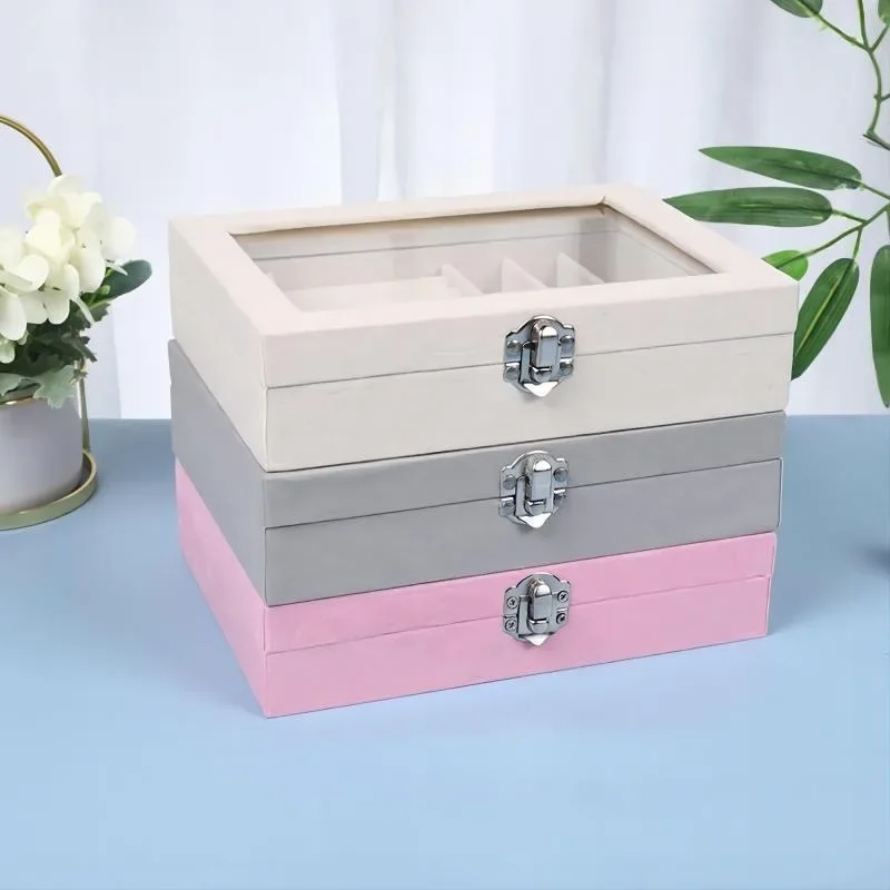 Large Capacity Nine Grid Jewelry Box, Necklace, Earring, Earring, Ring, Dust-proof Storage Box Display Box Bring A Mirror