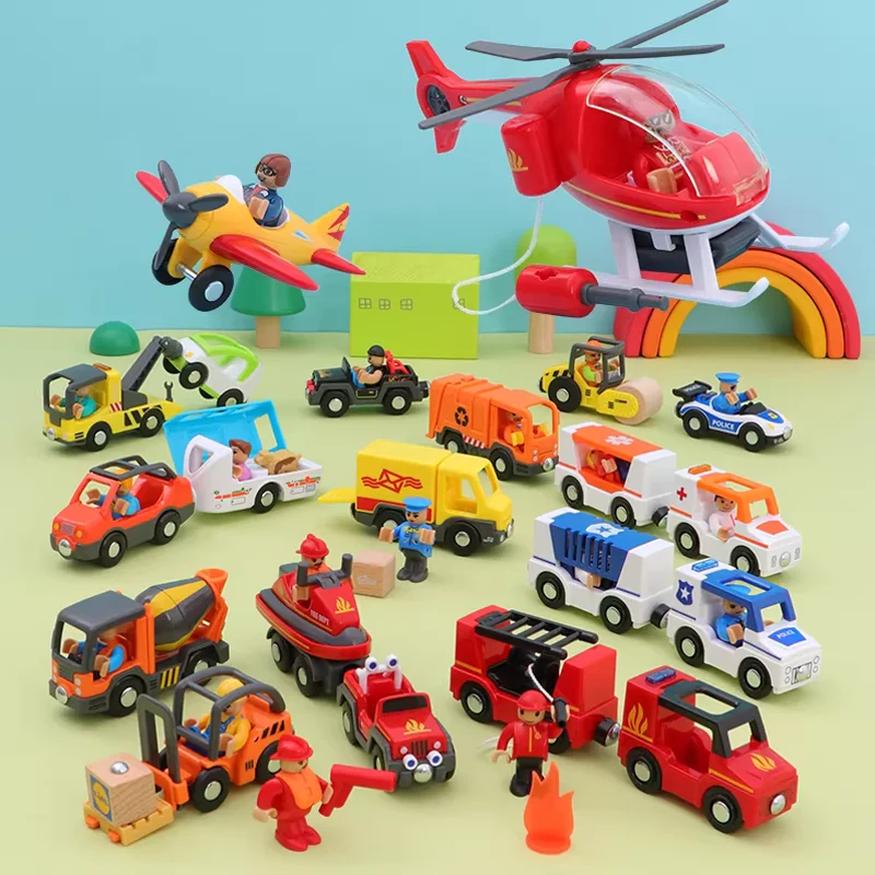 

New Magnetic Train Set Sound and Light Truck Ambulance Fire Truck Police Car Toys Compatible with BRIO Wooden Train Track