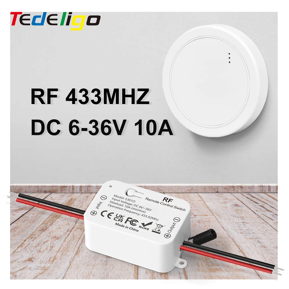 433Mhz RF Wireless Remote Control Switch 1CH DC 6V 12V 24V Mini Relay Receiver Module for Electronic Lock / LED / Bulb ON OFF