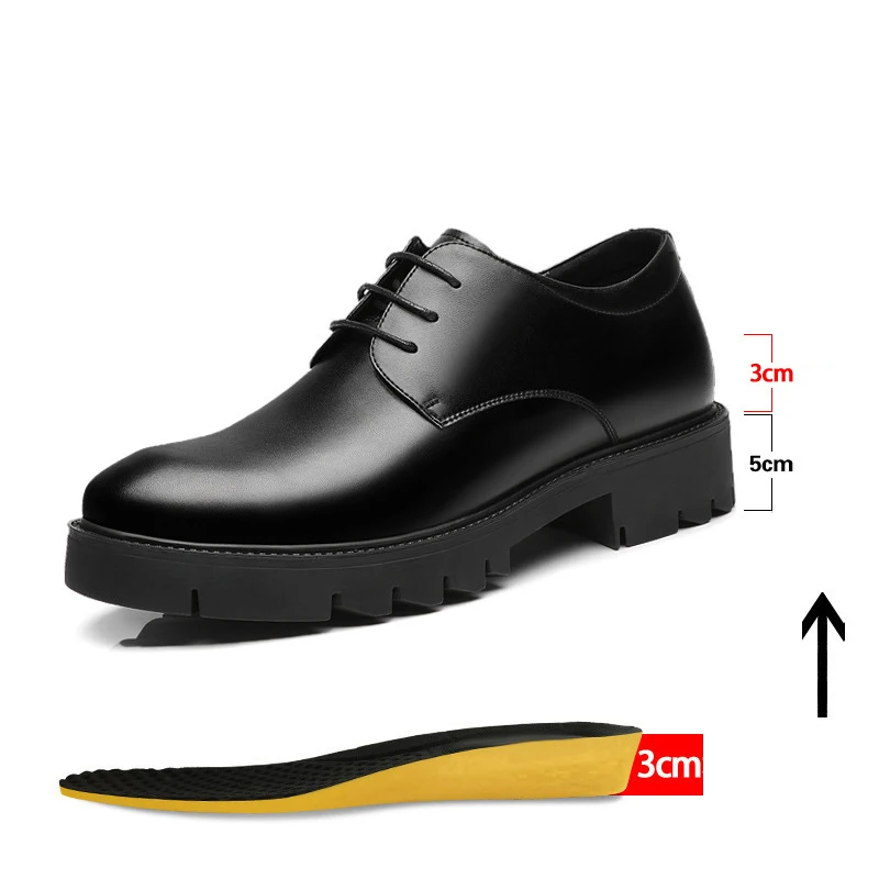 Men Brogue Height Increased Dress Shoes Gentleman Suit Elevator Shoes Oxford Invisible Heel 8/10CM Platform Wedding Man Shoes