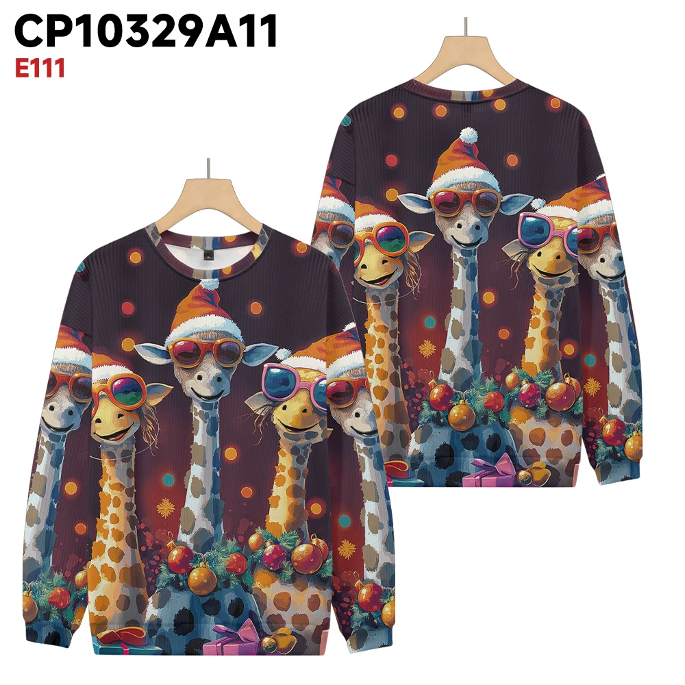 New autumn and winter fashionable sweater with cute little giraffe and horse print, warm men's and women's styles