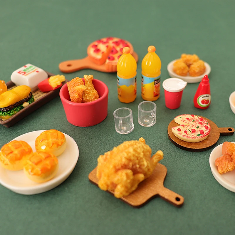 Mini comida para casa de bonecas de 6 ou 10 peças: acessórios de cozinha para brincar; Hambúrguer, xícara de coque, conjunto de sorvete