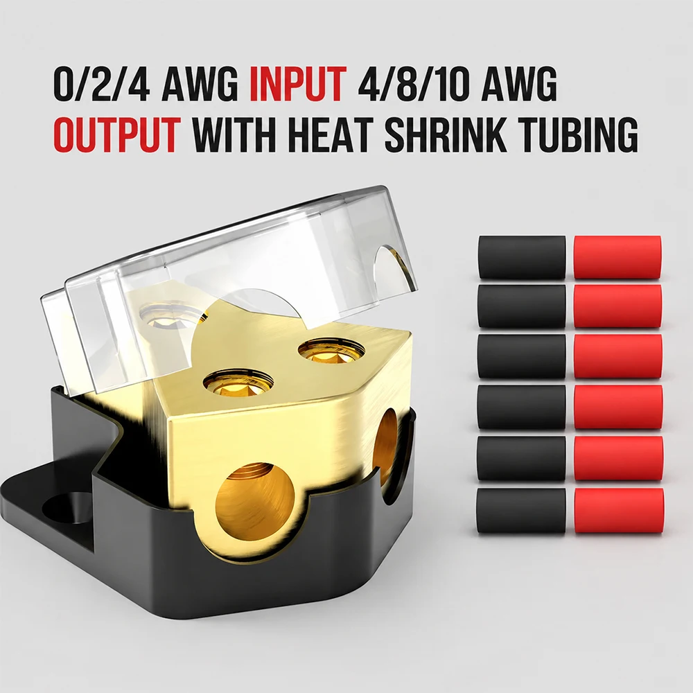 2 Way Power Distribution Block 0/2/4 AWG Gauge in 4/8/10 Gauge Out Car Audio Stereo Amp Distribution Connecting Block