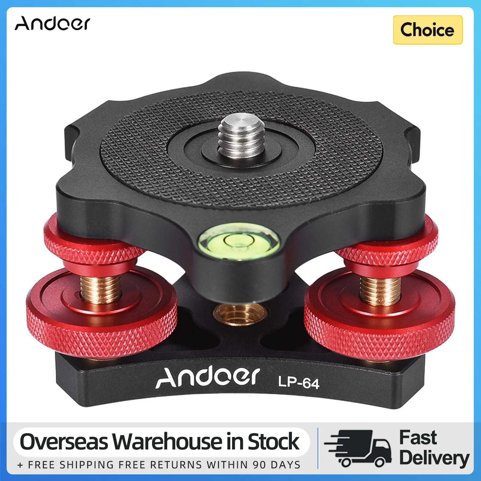 Andoer LP-64 Tripod Leveling Base Tri-wheel Precision Leveler with Bubble Level 3/8 inch Top Screw for Universal Tripod Ballhead