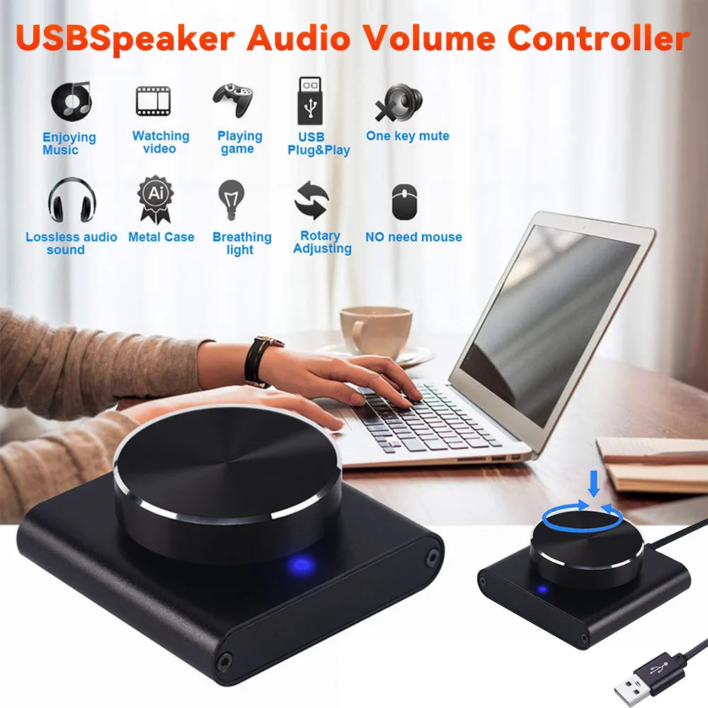 PC Computer USB Volume Control Knob Speaker Mute Audio Volume Controller Play/Pause/Back/Forward Audio Controller with USB Cable