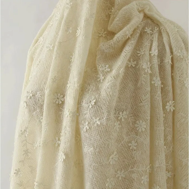 3D Embroidery Flower Soft Knitted Sweater Fabric Coarse Needle Woolen Fabric for Clothing Designer Fabric By The Yard