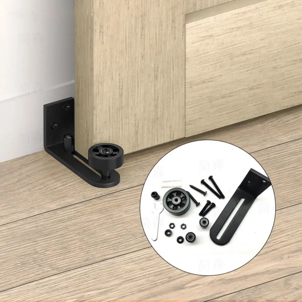 

Carbon Steel Barn Door Floor Guide Flat Bottom Black Finish Sliding Door Hardware Wall System 8-in-1 Style Adjustable Roller