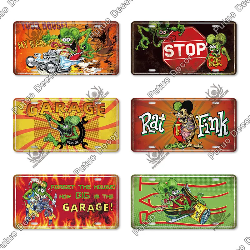 Putuo Decor Rat Fink Motorcycle Metal Sign Licenses Plate Plaque Metal Vintage Decoration for Man Cave Bar Pub Garage Wall Decor