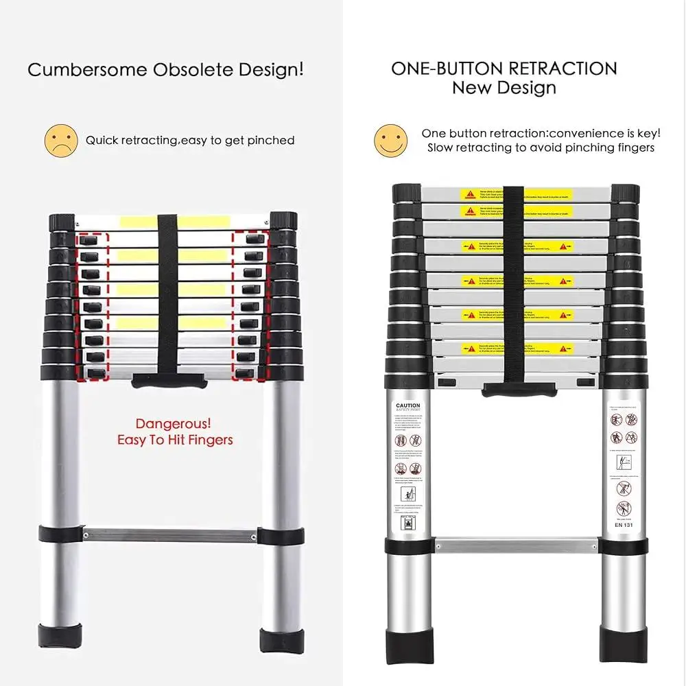 Telescopic Aluminum Ladder EN131 Certification 12.5ft Multi-Purpose Folding Ladder 150kg Load Lightweight Anti-Slip Design