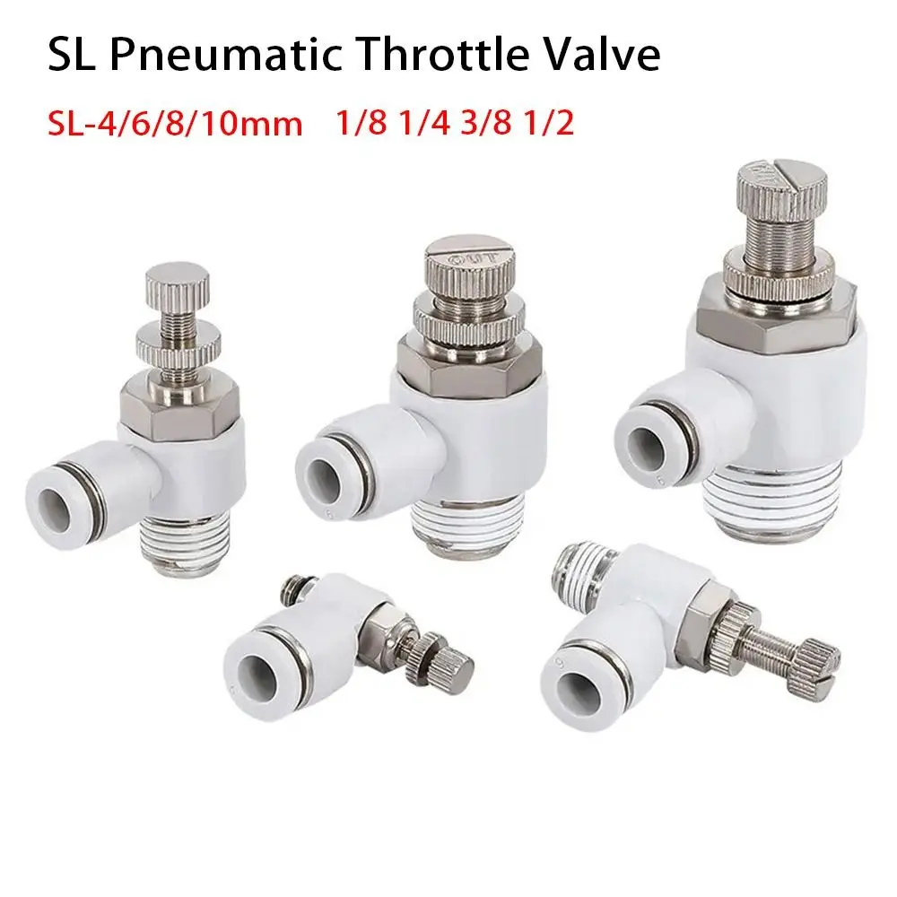 SL Pneumatic Throttle Valve Speed Regulation Air Tube Connector 4-12mm M5 1/8 1/4 3/8 1/2 Connector Fitting Speed Control Valve