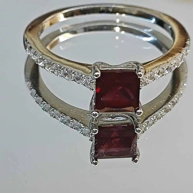 925 Sterling Sliver Rings Garnet Ring Square 5*5mm Ring  5-12 Size Birthday Gift