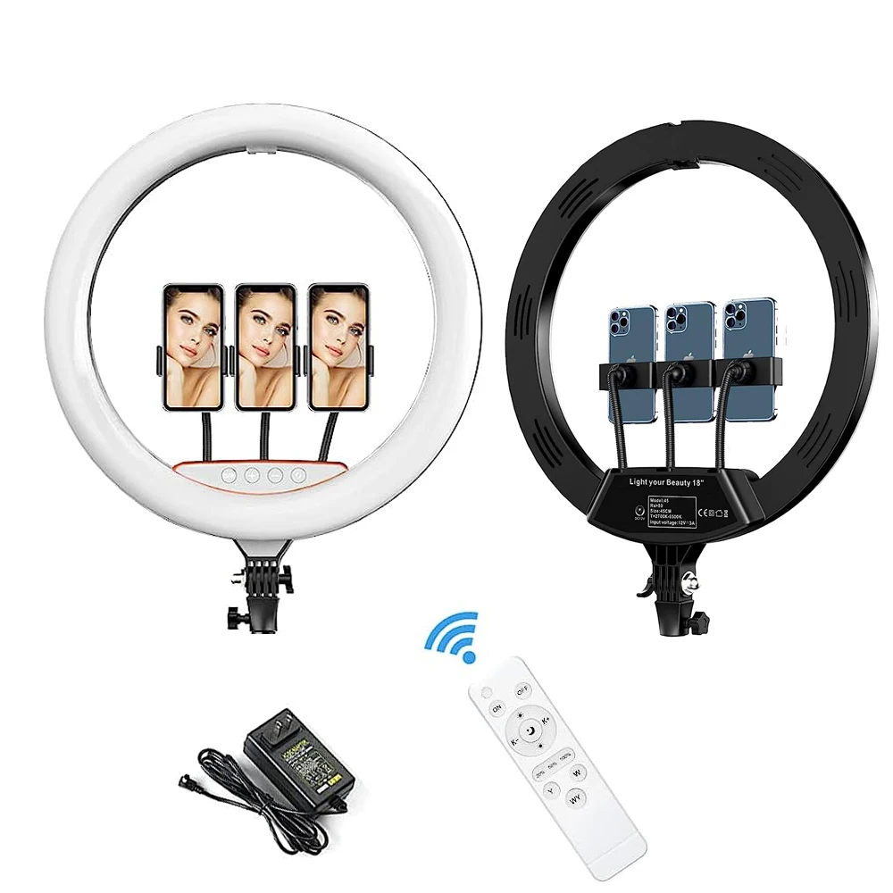 18 Anillo de luz LED para selfies con trípode, luz LED para fotografía, maquillaje, grabación de video, trípode para teléfono, anillo de luz