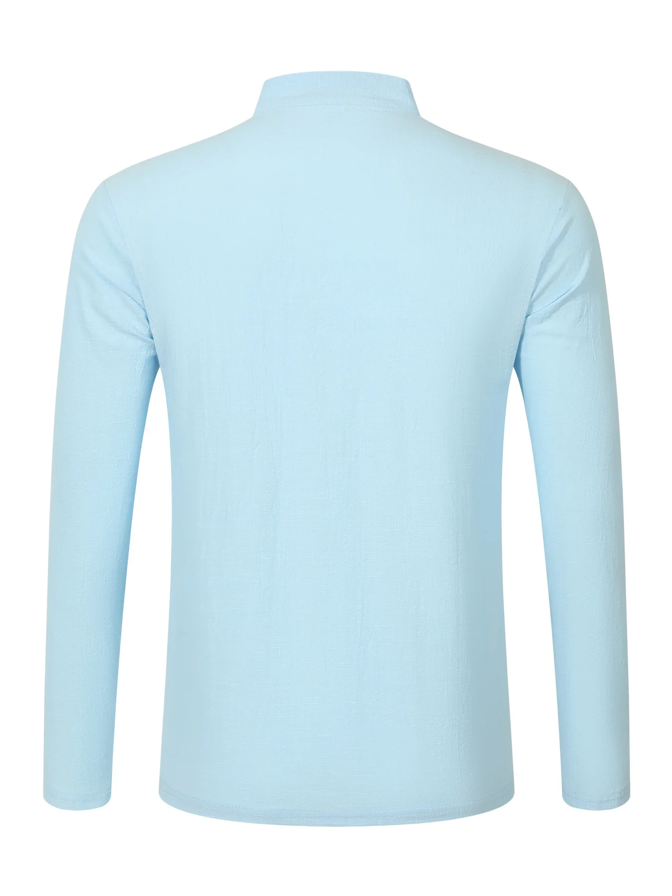 2025 خريف جديد الرجال الموضة الأوروبية القطن والقنب قميص طويل الأكمام الوقوف طوق بلون طويل الأكمام هينلي قميص #2