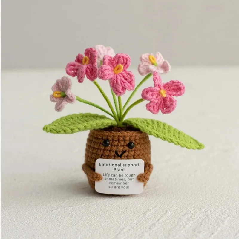 Crochet potted tabletop Words of encouragement forget-me-not crochet Pink convolia heart-warming ornament Gift