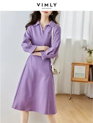 Vily Cotton Blend Drop Sleeve felpa abiti per le donne 2023 autunno Fashion Casual Solid Belted Collared A Line Dress M2598