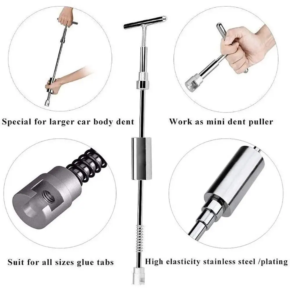 

19 шт./компл. Т-образный тянущий автомобильный съемник вмятин, безкрасочный механический металлический слайд, набор для удаления вмятин, инструмент для ремонта вмятин, инструмент для автозапчастей кузова