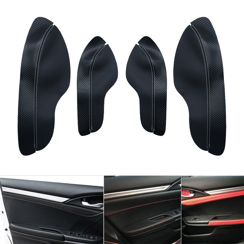 

For Honda Civic 10th Gen 2016 2017 4pcs Microfiber Leather Door Handle Panels Armrest Cover Black with Carbon Texture Edge