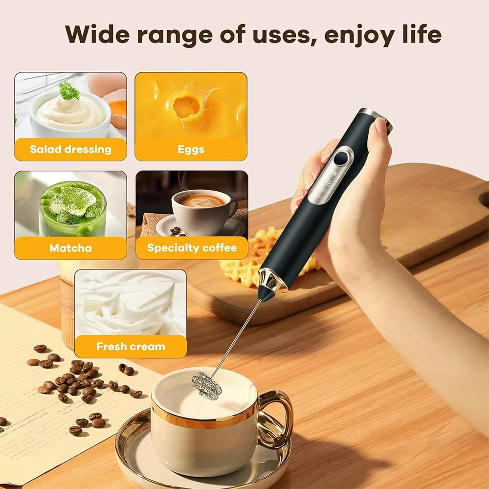 Electric milk frother, handheld egg beater, portable coffee machine, cream stick, 3-speed kitchen food mixer, ingredient mixer